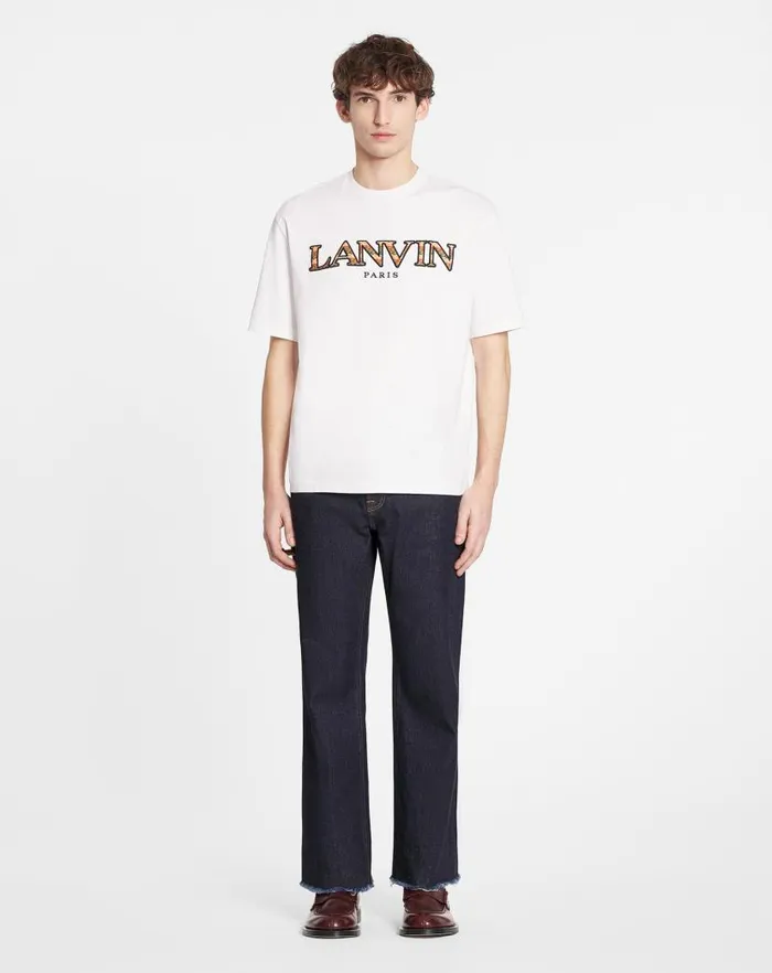 Men Lanvin Tshirts and Polos Classic Curb Embroidered Tshirt Optical White