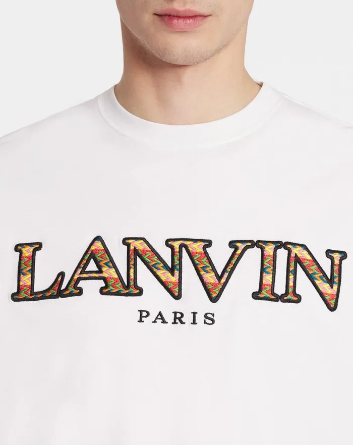 Men Lanvin Tshirts and Polos Classic Curb Embroidered Tshirt Optical White