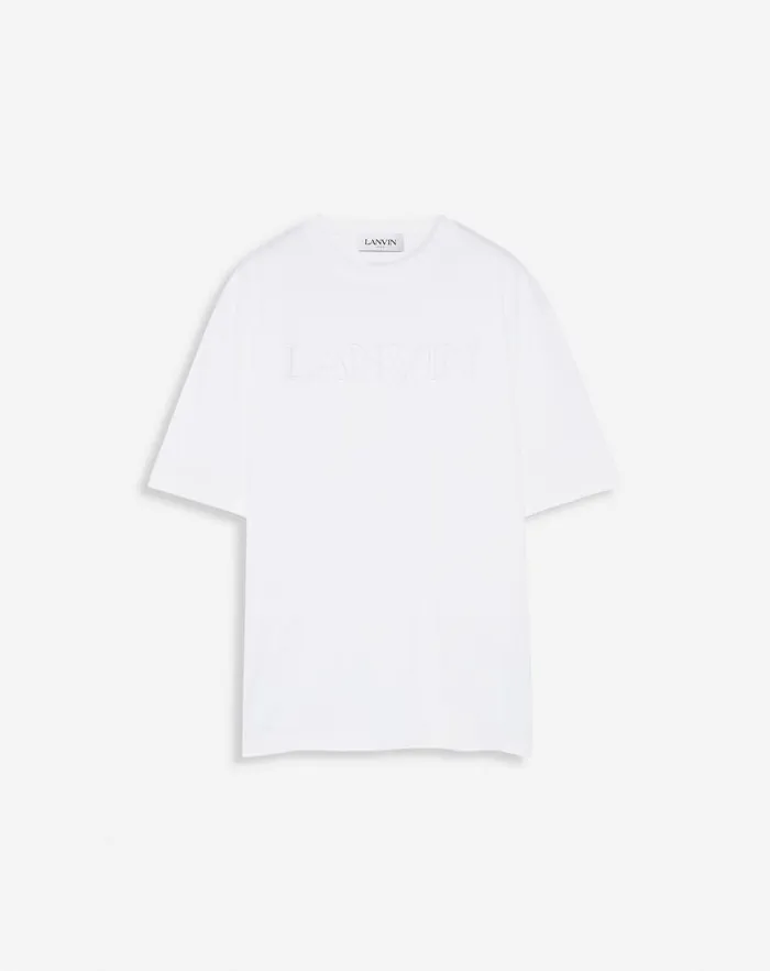Men Lanvin Tshirts and Polos Classic Lanvin Paris Embroidered Tshirt Optical White