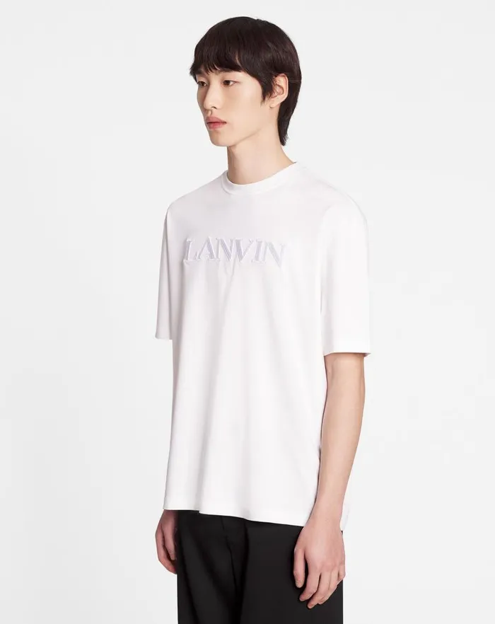 Men Lanvin Tshirts and Polos Classic Lanvin Paris Embroidered Tshirt Optical White