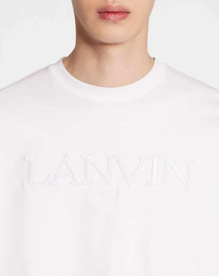 Men Lanvin Tshirts and Polos Classic Lanvin Paris Embroidered Tshirt Optical White