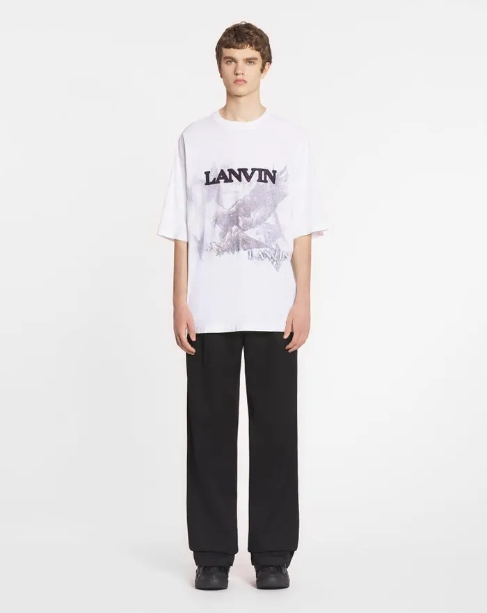 Men Lanvin Tshirts and Polos Lanvin X Future Unisex Eagle Print Loosefit Tshirt White Mustangblack Men Lanvin Tshirts and Polos Lanvin X Future Unisex Eagle Print Loosefit Tshirt White Mustangblack