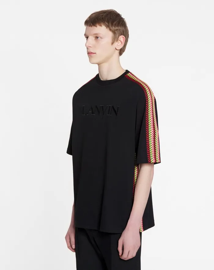 Men Lanvin Tshirts and Polos Oversized Embroidered Lanvin Side Curb Tshirt Black