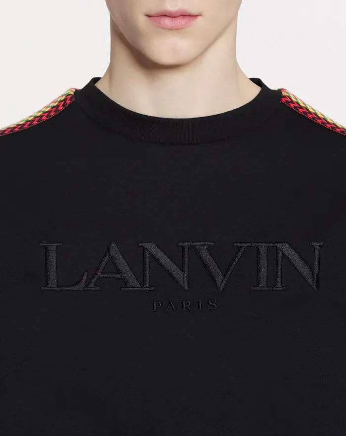 Men Lanvin Tshirts and Polos Oversized Embroidered Lanvin Side Curb Tshirt Black