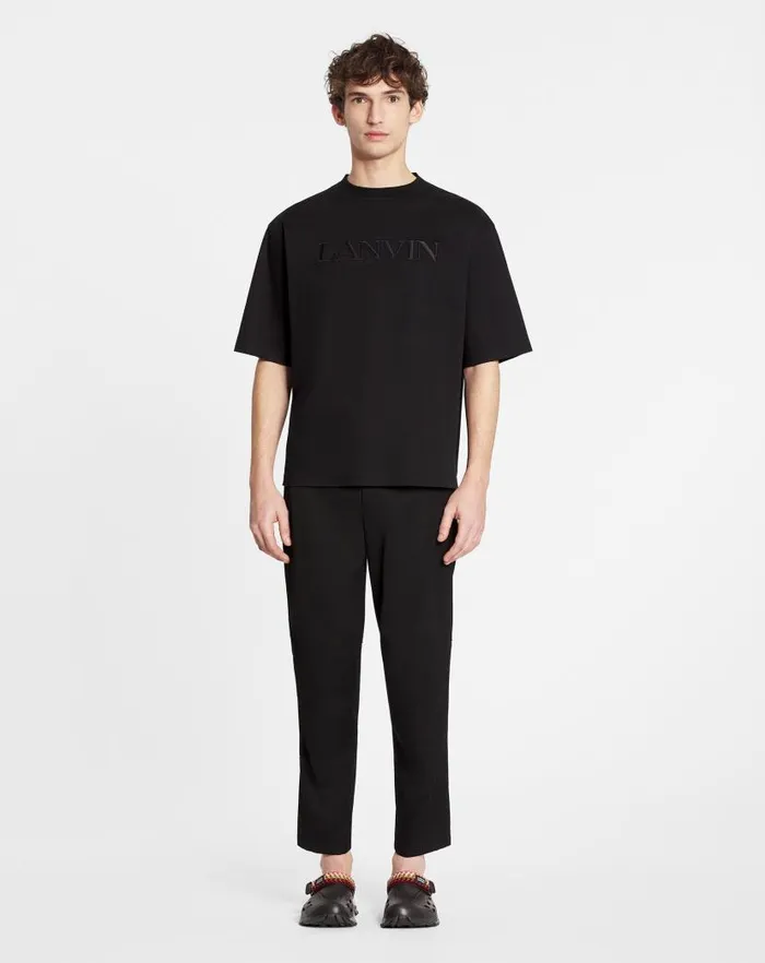 Men Lanvin Tshirts and Polos Oversized Lanvin Paris Embroidered Tshirt Black