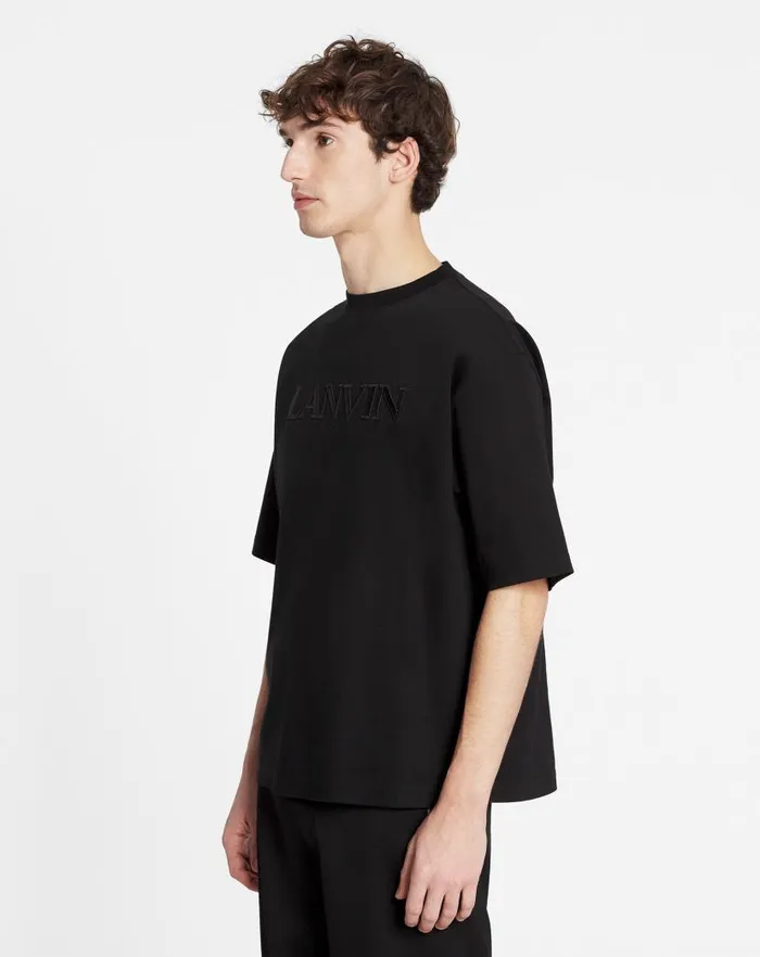 Men Lanvin Tshirts and Polos Oversized Lanvin Paris Embroidered Tshirt Black