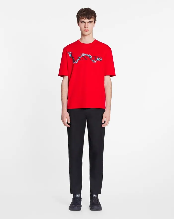 Men Lanvin Tshirts and Polos Unisex Dragon Print Loosefitting Tshirt Flame Men Lanvin Tshirts and Polos Unisex Dragon Print Loosefitting Tshirt Flame