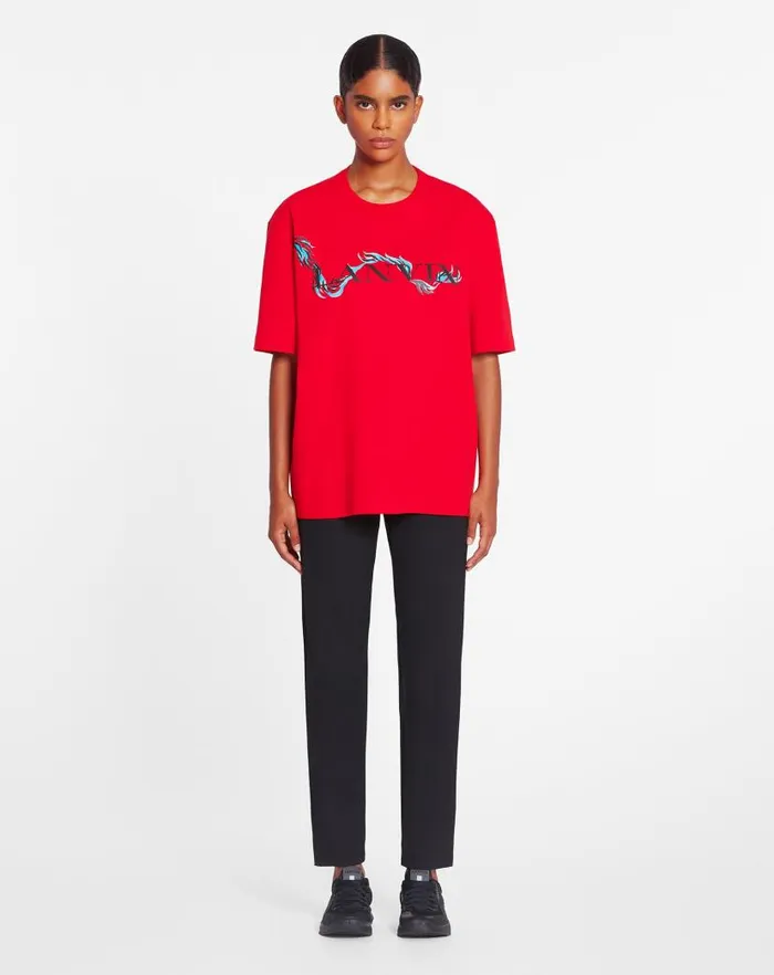 Men Lanvin Tshirts and Polos Unisex Dragon Print Loosefitting Tshirt Flame Men Lanvin Tshirts and Polos Unisex Dragon Print Loosefitting Tshirt Flame