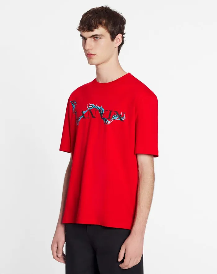 Men Lanvin Tshirts and Polos Unisex Dragon Print Loosefitting Tshirt Flame Men Lanvin Tshirts and Polos Unisex Dragon Print Loosefitting Tshirt Flame