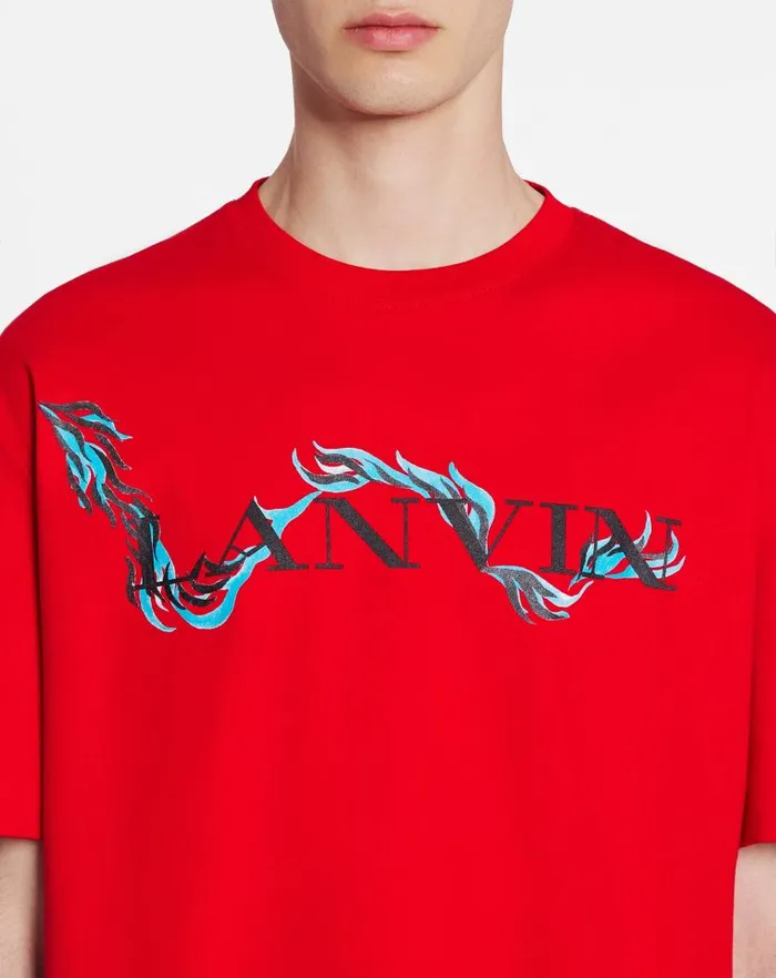 Men Lanvin Tshirts and Polos Unisex Dragon Print Loosefitting Tshirt Flame Men Lanvin Tshirts and Polos Unisex Dragon Print Loosefitting Tshirt Flame
