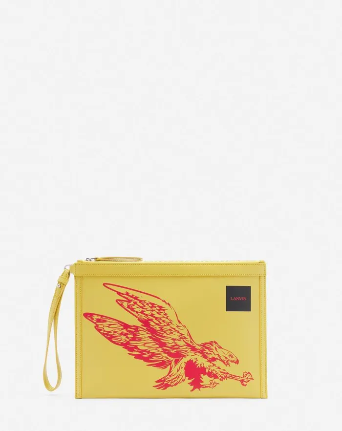 Men Lanvin Wallets and Small Leather Goods Lanvin X Future Leather Clutch With Eagle Print Cornbright Orange Men Lanvin Wallets and Small Leather Goods Lanvin X Future Leather Clutch With Eagle Print Cornbright Orange