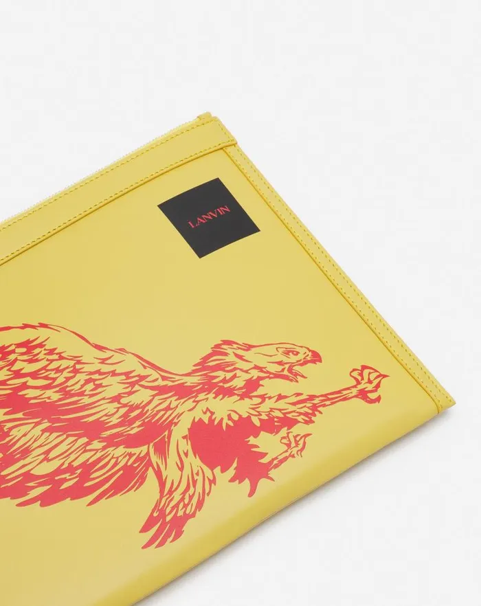 Men Lanvin Wallets and Small Leather Goods Lanvin X Future Leather Clutch With Eagle Print Cornbright Orange Men Lanvin Wallets and Small Leather Goods Lanvin X Future Leather Clutch With Eagle Print Cornbright Orange