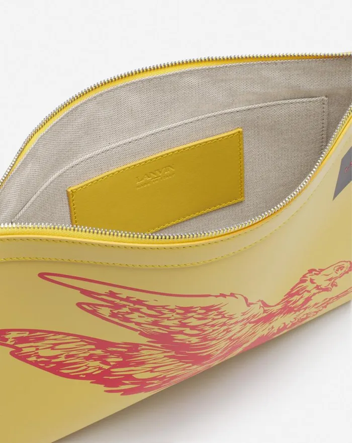 Men Lanvin Wallets and Small Leather Goods Lanvin X Future Leather Clutch With Eagle Print Cornbright Orange Men Lanvin Wallets and Small Leather Goods Lanvin X Future Leather Clutch With Eagle Print Cornbright Orange