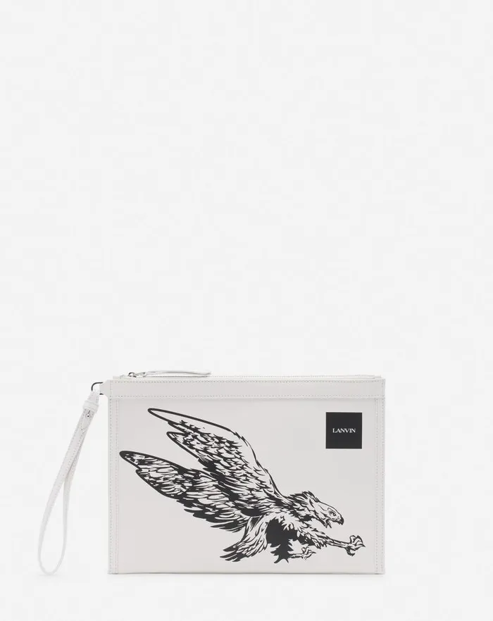 Men Lanvin Wallets and Small Leather Goods Lanvin X Future Leather Clutch With Eagle Print White Mustangblack Men Lanvin Wallets and Small Leather Goods Lanvin X Future Leather Clutch With Eagle Print White Mustangblack