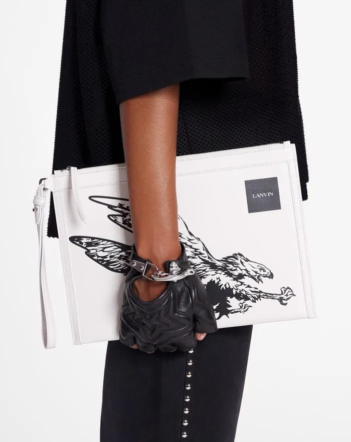 Men Lanvin Wallets and Small Leather Goods Lanvin X Future Leather Clutch With Eagle Print White Mustangblack Men Lanvin Wallets and Small Leather Goods Lanvin X Future Leather Clutch With Eagle Print White Mustangblack