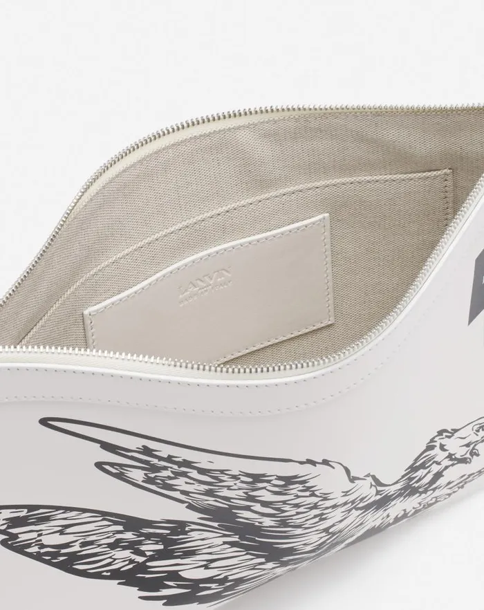 Men Lanvin Wallets and Small Leather Goods Lanvin X Future Leather Clutch With Eagle Print White Mustangblack Men Lanvin Wallets and Small Leather Goods Lanvin X Future Leather Clutch With Eagle Print White Mustangblack