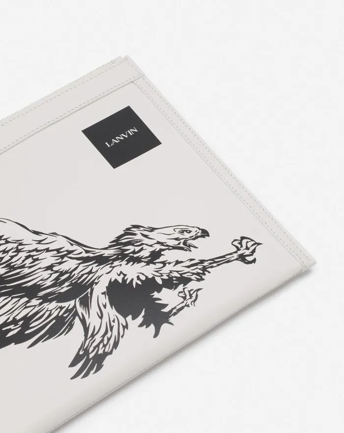 Men Lanvin Wallets and Small Leather Goods Lanvin X Future Leather Clutch With Eagle Print White Mustangblack Men Lanvin Wallets and Small Leather Goods Lanvin X Future Leather Clutch With Eagle Print White Mustangblack