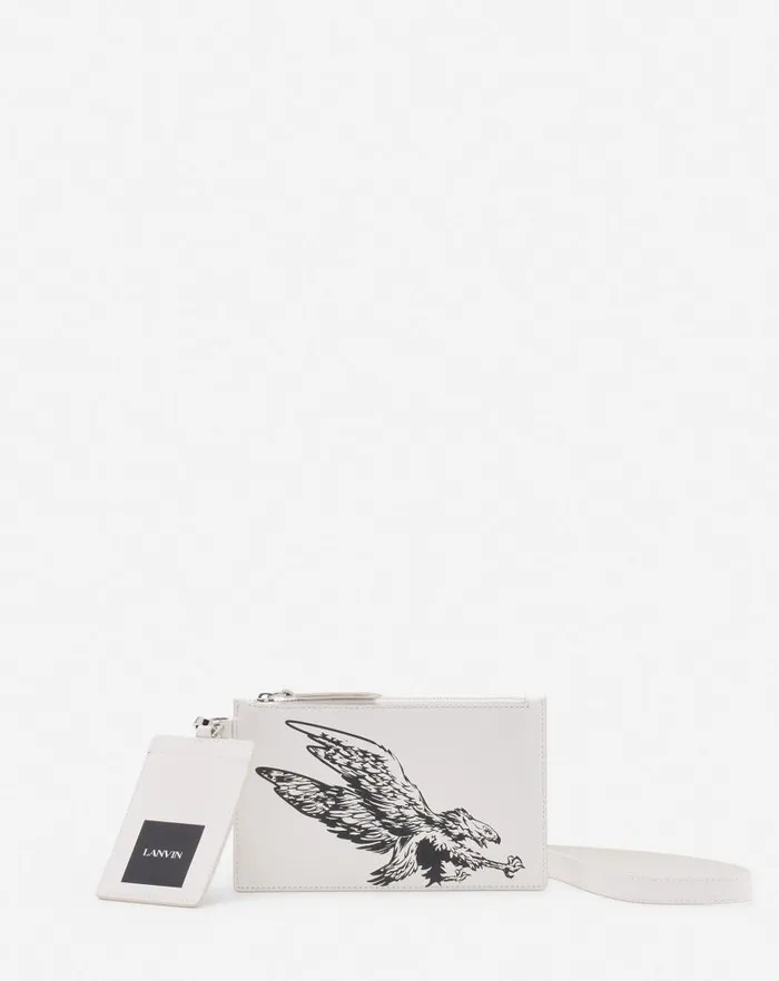 Men Lanvin Wallets and Small Leather Goods Lanvin X Future Leather Double Clutch With Eagle Print White Mustangblack Men Lanvin Wallets and Small Leather Goods Lanvin X Future Leather Double Clutch With Eagle Print White Mustangblack