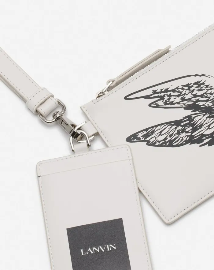 Men Lanvin Wallets and Small Leather Goods Lanvin X Future Leather Double Clutch With Eagle Print White Mustangblack Men Lanvin Wallets and Small Leather Goods Lanvin X Future Leather Double Clutch With Eagle Print White Mustangblack
