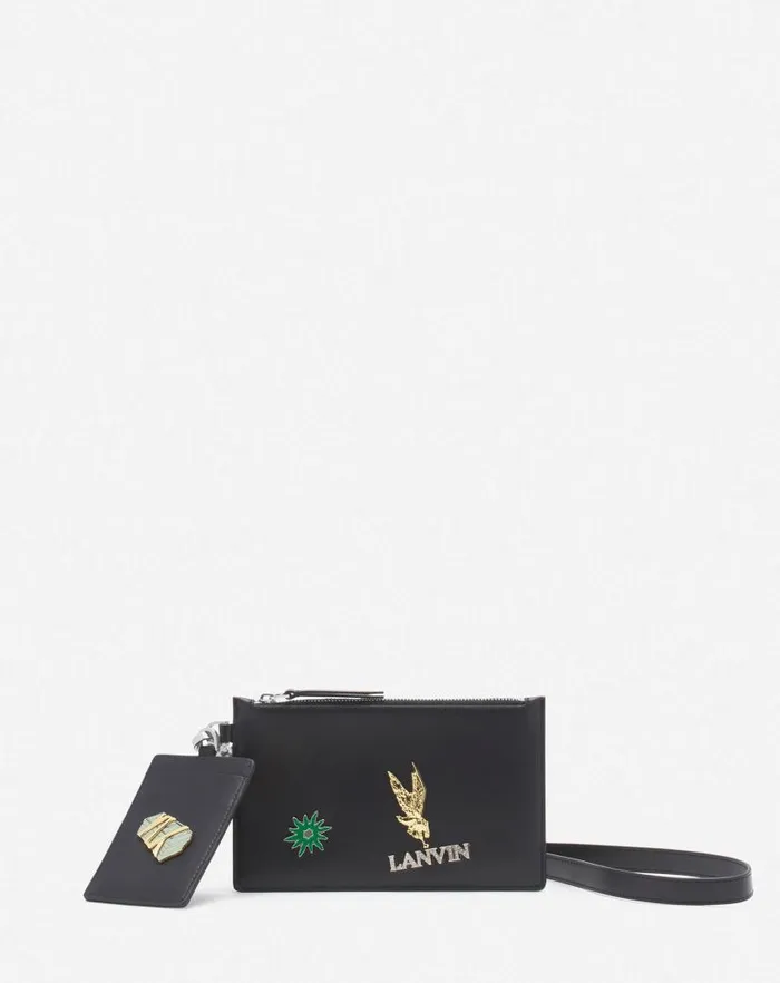 Men Lanvin Wallets and Small Leather Goods Lanvin X Future Leather Double Clutch With Pins Blackmulticolour Men Lanvin Wallets and Small Leather Goods Lanvin X Future Leather Double Clutch With Pins Blackmulticolour