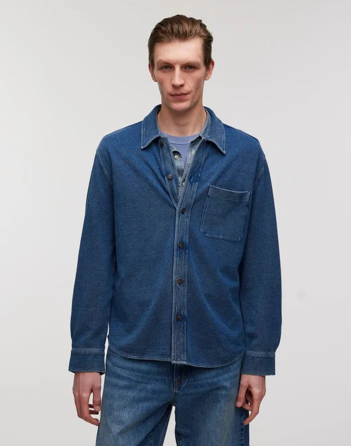 Men Shirts Madewell IndigoDyed LongSleeve Shirt In Cotton Pique