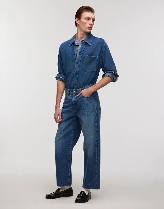 Men Shirts Madewell IndigoDyed LongSleeve Shirt In Cotton Pique