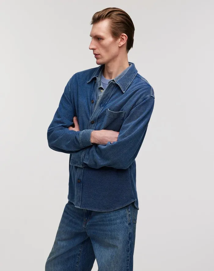 Men Shirts Madewell IndigoDyed LongSleeve Shirt In Cotton Pique