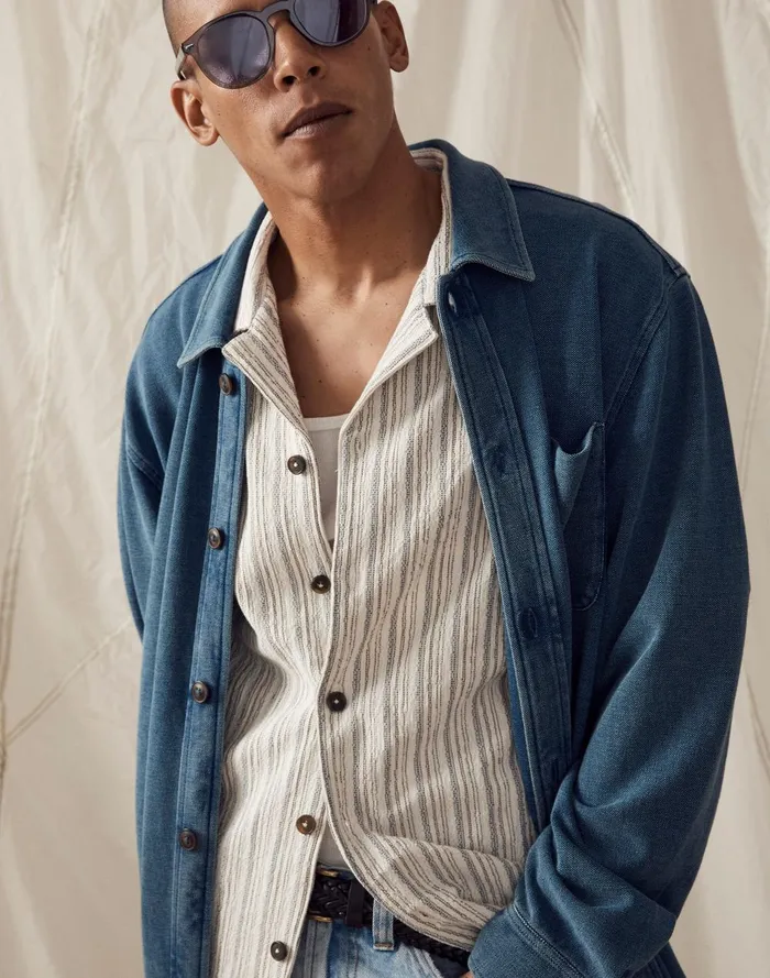 Men Shirts Madewell IndigoDyed LongSleeve Shirt In Cotton Pique