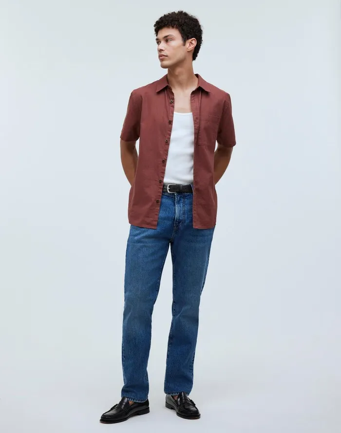Men Shirts Madewell Perfect ShortSleeve Shirt In HempCotton Blend