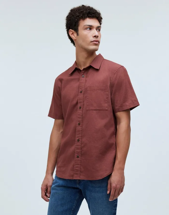 Men Shirts Madewell Perfect ShortSleeve Shirt In HempCotton Blend