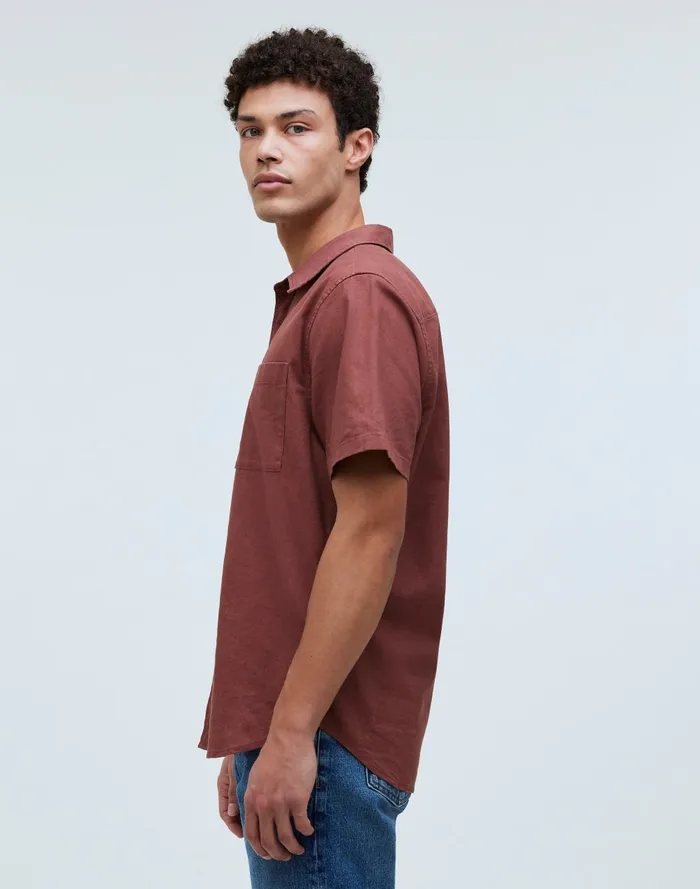 Men Shirts Madewell Perfect ShortSleeve Shirt In HempCotton Blend