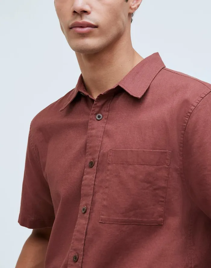 Men Shirts Madewell Perfect ShortSleeve Shirt In HempCotton Blend