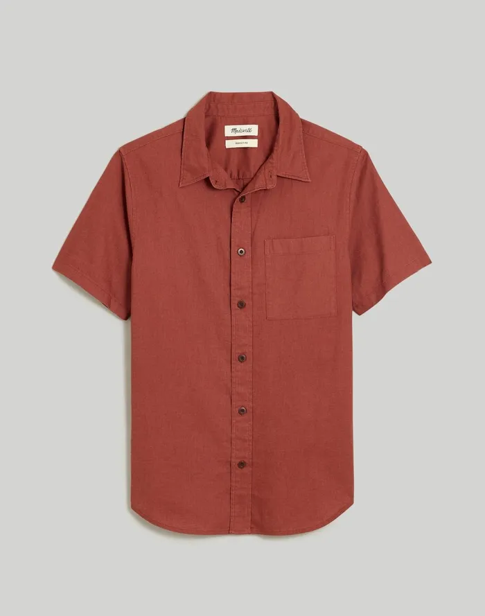 Men Shirts Madewell Perfect ShortSleeve Shirt In HempCotton Blend