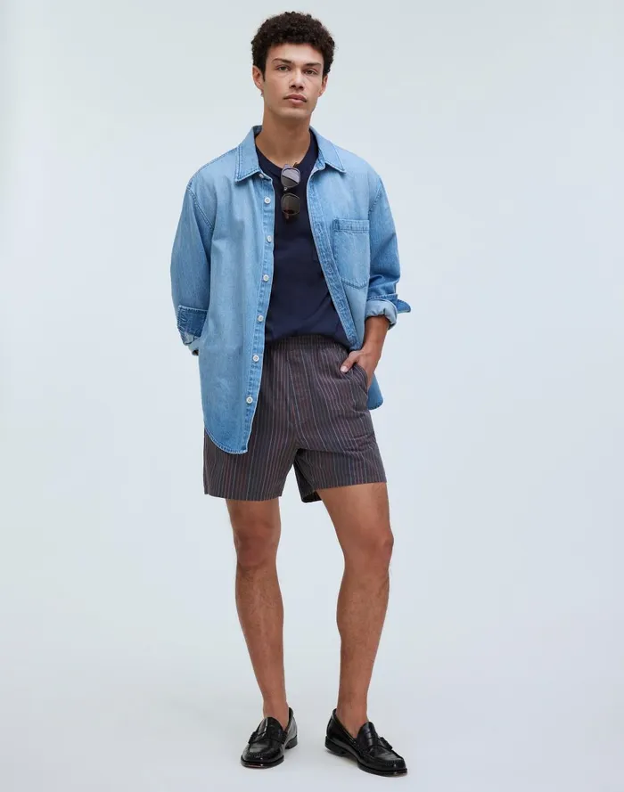 Men Shorts Madewell Everywear Shorts In Stripe Seersucker