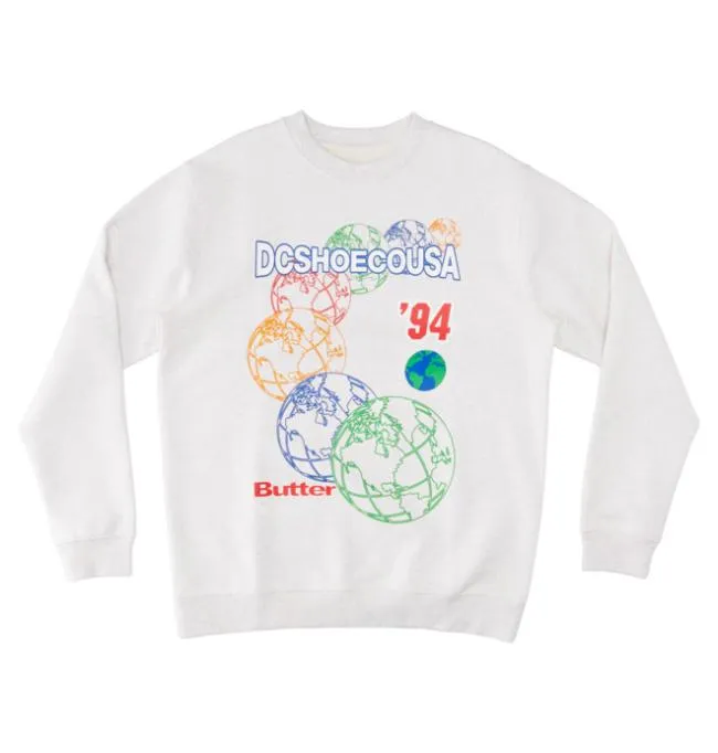Men Sweatshirts and Hoodies DC Men039s Butter Goods X DC World Crewneck Sweatshirt Snow Heather