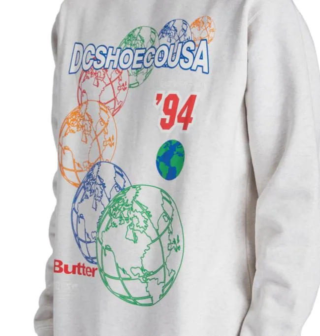 Men Sweatshirts and Hoodies DC Men039s Butter Goods X DC World Crewneck Sweatshirt Snow Heather