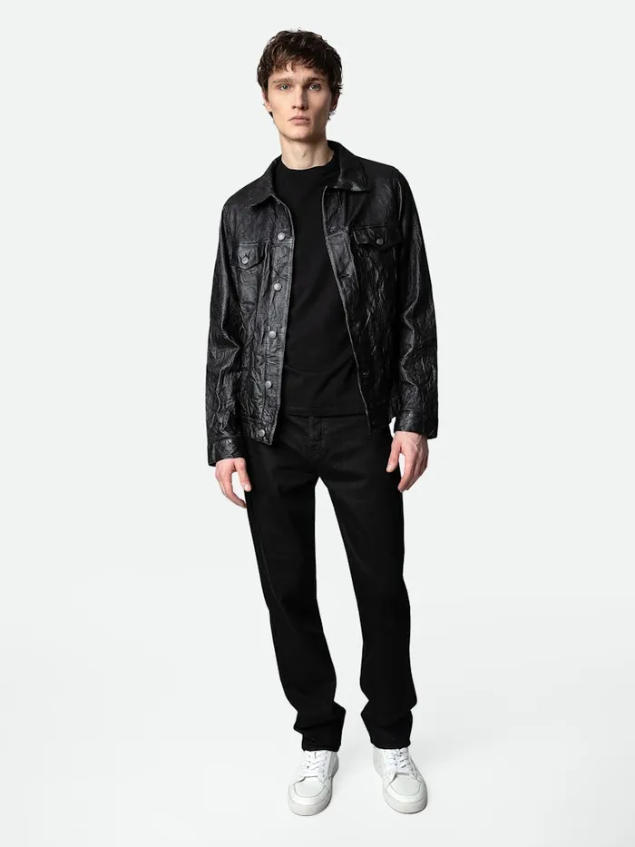 Men Zadig and Voltaire Jackets and Coats Base Crinkled Leather Jacket Black