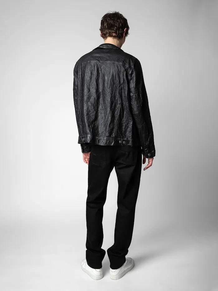 Men Zadig and Voltaire Jackets and Coats Base Crinkled Leather Jacket Black
