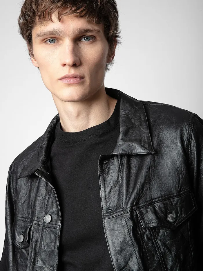 Men Zadig and Voltaire Jackets and Coats Base Crinkled Leather Jacket Black