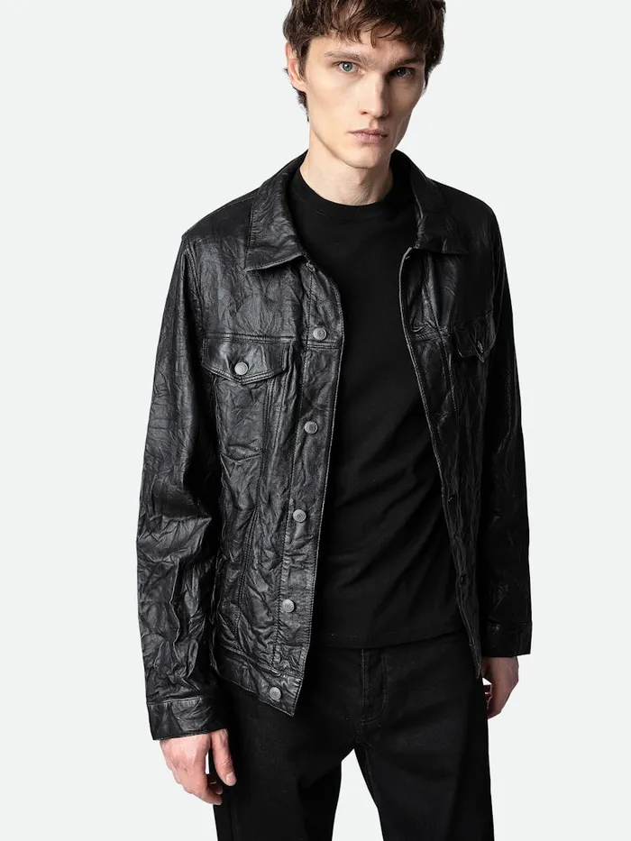 Men Zadig and Voltaire Jackets and Coats Base Crinkled Leather Jacket Black
