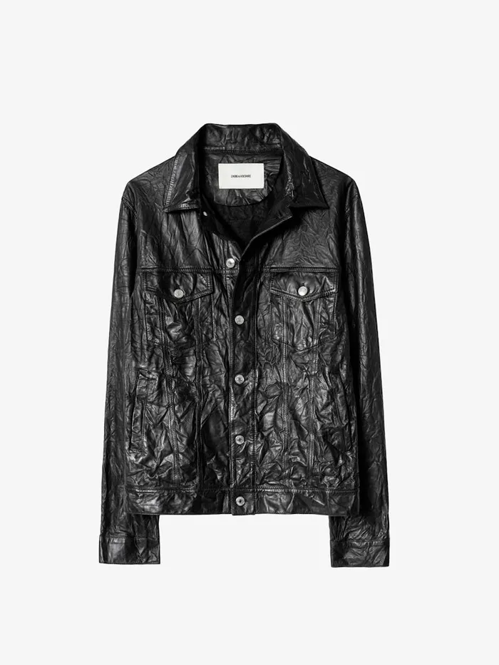 Men Zadig and Voltaire Jackets and Coats Base Crinkled Leather Jacket Black