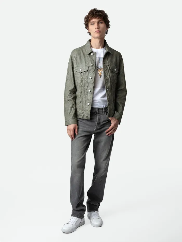 Men Zadig and Voltaire Jackets and Coats Base Crinkled Leather Jacket Treillis Men Zadig and Voltaire Jackets and Coats Base Crinkled Leather Jacket Treillis