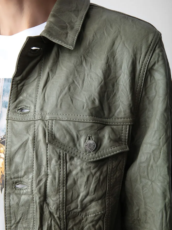 Men Zadig and Voltaire Jackets and Coats Base Crinkled Leather Jacket Treillis