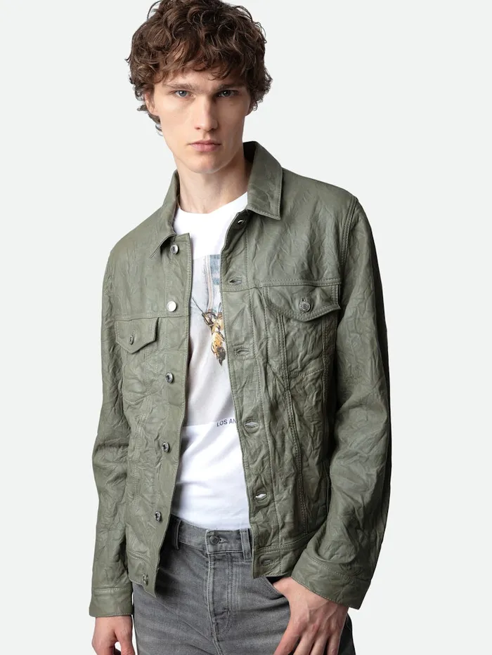 Men Zadig and Voltaire Jackets and Coats Base Crinkled Leather Jacket Treillis