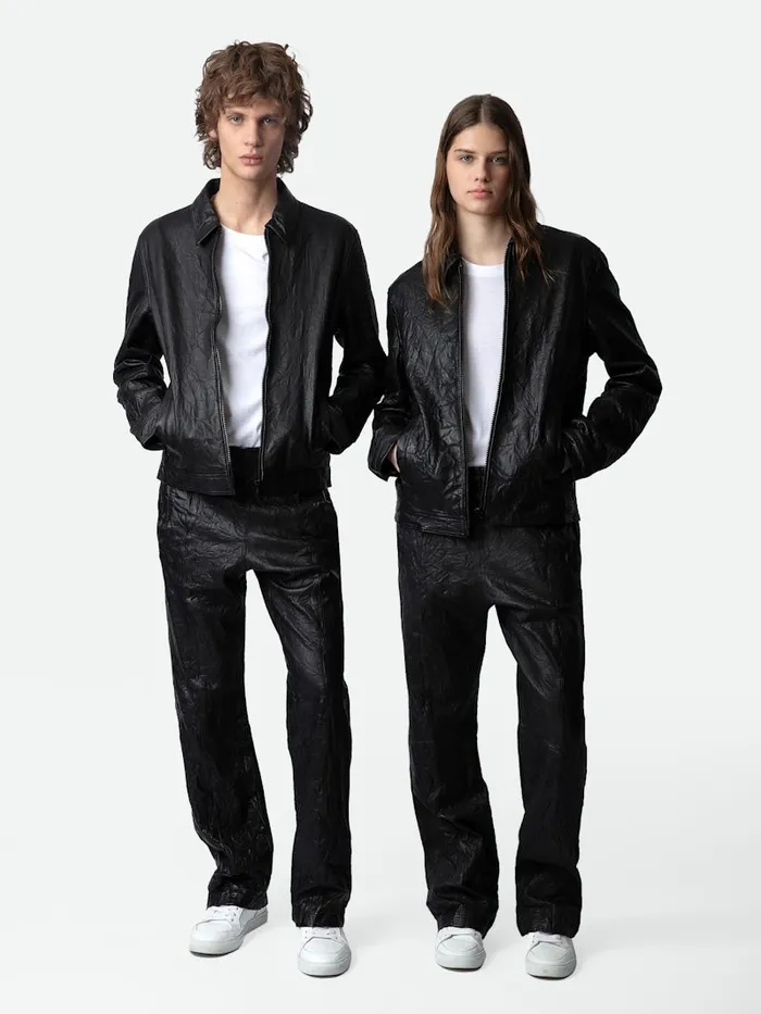 Men Zadig and Voltaire Jackets and Coats Lasso Crinkled Leather Jacket Black