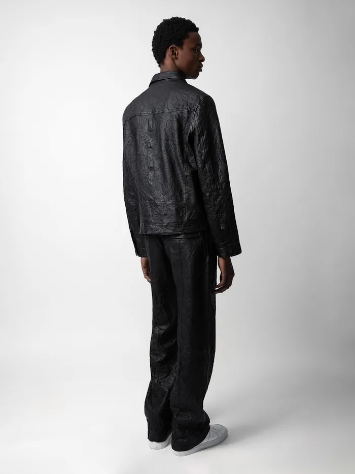 Men Zadig and Voltaire Jackets and Coats Lasso Crinkled Leather Jacket Black