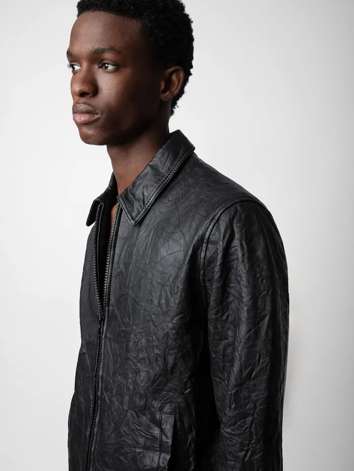 Men Zadig and Voltaire Jackets and Coats Lasso Crinkled Leather Jacket Black