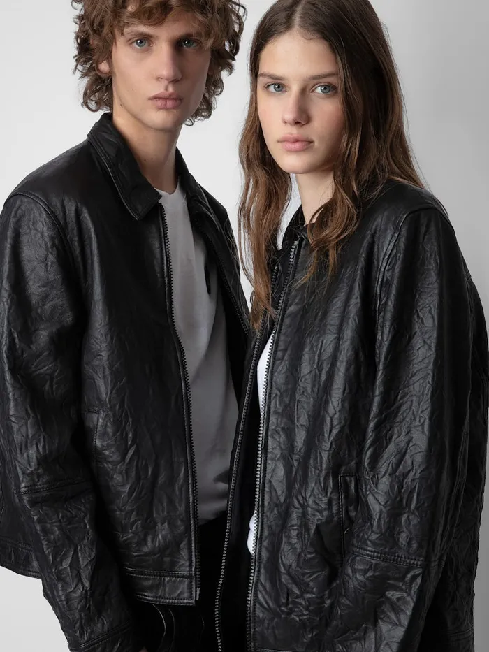 Men Zadig and Voltaire Jackets and Coats Lasso Crinkled Leather Jacket Black