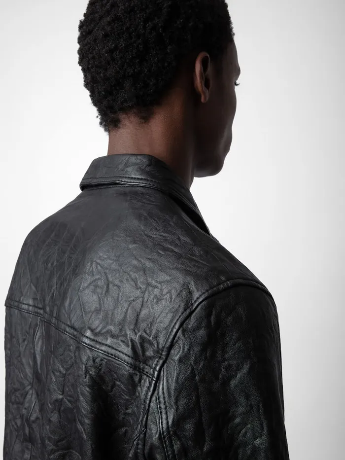 Men Zadig and Voltaire Jackets and Coats Lasso Crinkled Leather Jacket Black
