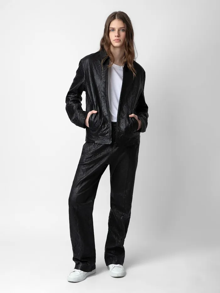 Men Zadig and Voltaire Jackets and Coats Lasso Crinkled Leather Jacket Black